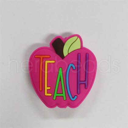 Apple with Word Teach Silicone Focal Beads SI-JX0089A-02-1