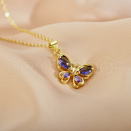 Brass Pave Cubic Zirconia Butterfly Pendant Necklaces FS-WGD20DC-01-1