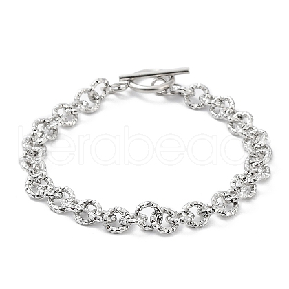 Non-Tarnish 304 Stainless Steel Textured Rolo Chain Bracelet BJEW-K226-02P-1