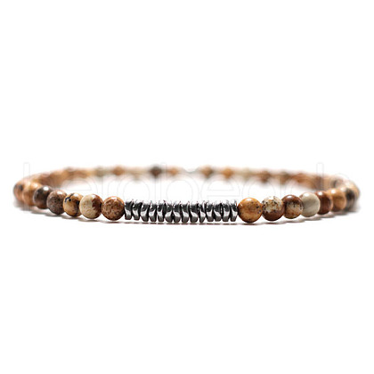 Natural Round Picture Jasper Beaded Bracxelets for Men OI5065-3-1