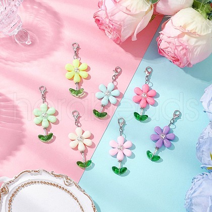 Sunflower Acrylic & Glass Beads Pendant Decorations HJEW-JM03238-1