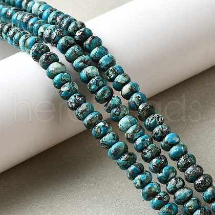 Synthetic Silver Line Turquoise Beads Strands G-L617-E03-4x6mm-1