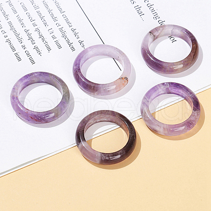 Natural Amethyst Plain Band Finger Rings RJEW-H230-13F-05-1