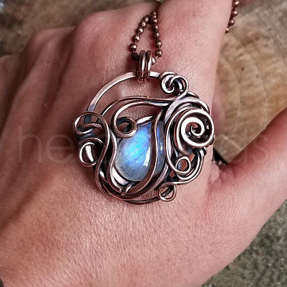 Bohemian Style Flwoer Zinc Alloy & Teardrop Synthetic Moonstone Pendant Necklaces for Women FS-WG7C0FD-01-1