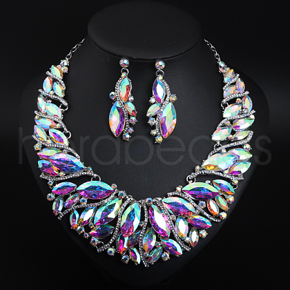 Alloy Rhinestone Pendant Necklaces & Teardrop Stud Dangle Earring Sets for Women WG99E9F-05-1