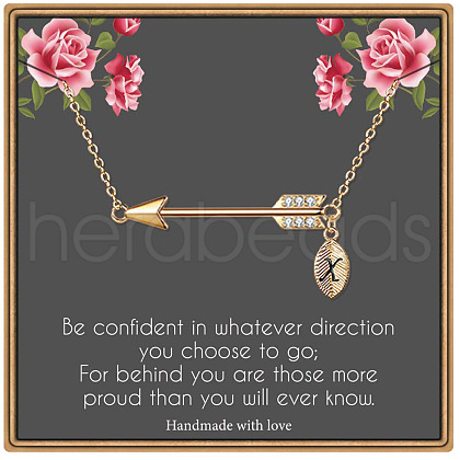 Brass Micro Pave Clear Cubic Zirconia Arrow with Letter Pendant Necklaces FS-WG43978-24-1