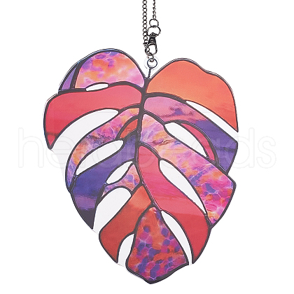 Monstera Leaf Acrylic Pendant Decorations HJEW-WH0043-33A-1