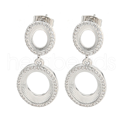 Oval Brass Pave Clear Cubic Zirconia Dangle Stud Earrings EJEW-M258-25P-1