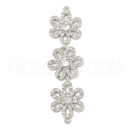 Brass Pave Clear Cubic Zirconia Three Flower Links Connector Charms KK-P277-61P-1