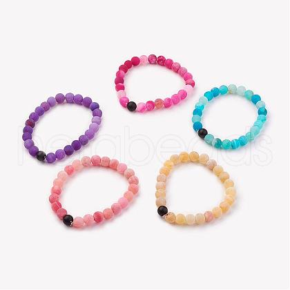 Frosted Natural Weathered Agate(Dyed) Stretch Bracelets BJEW-JB03135-1