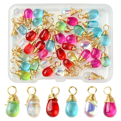 40Pcs 5 Colors Transparent Glass Charms PALLOY-FS00023-1