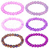 6Pcs 6 Styles 8mm Glass Round Beaded Stretch Bracelet Sets BJEW-TAC0022-2