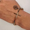 Cross & Flat Round with Saint Benedict 304 Stainless Steel Link Bracelets FS-WG3BB4A-01-2