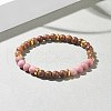 Natural Wenge Wood & Gemstone Round Beaded Stretch Bracelet for Women BJEW-JB07544-4