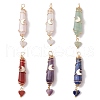 6Pcs 6 Styles Natural Carnelian & Green Aventurine & Rose Quartz & Quartz Crystal & Lapis Lazuli & Amethyst Copper Wire Wrapped Faceted Bullet Heart Pendants PALLOY-JF03482-03-1