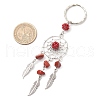 Woven Net/Web with Feather Alloy & Natural Red Jasper & Glass Seed Keychains KEYC-MZ00041-05-3