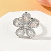 Flower Brass Micro Pave Cubic Zirconia Cuff Rings for Women RJEW-A069-14P-03-2