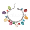 Halloween Dyed Synthetic Turquoise Skull Pendant Brass Cable Chains Bracelets BJEW-TA00471-1