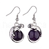Natural Amethyst Chameleon Dangle Earrings with Crystal Rhinestone EJEW-A092-10P-07-3