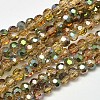 Faceted(32 Facets) Round Half Rainbow Plated Electroplate Glass Beads Strands EGLA-J130-HR15-1