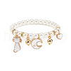 ABS Plastic Imitation Pearl Beaded Stretch Bracelet with Alloy Enamel Charms for Kids BJEW-JB08524-02-1