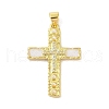 Rack Plating Brass Clear Cubic Zirconia ABS Pearl Enamel Pendants KK-S380-09G-1
