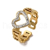 304 Stainless Steel with Rhinestone Adjustable Cuff Rings RJEW-Q020-16G-2