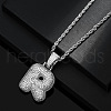 Brass Micro Pave Clear Cubic Zirconia Chunky Initial Pendant Necklaces WG24EA8-18-1