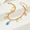 Bohemian Brass & Synthetic Turquoise Teardrop Hamsa Hand Charm Double Layer Anklets NG3881-2