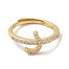 Rack Plating Brass Cubic Zirconia Arabic Letters Adjustable Rings for Women RJEW-S407-10G-03-2