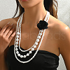 Elegant Plastic Pearl Multi-Layered Beaded Black Flower PendantNecklaces for Women Party Wedding FP1505-2