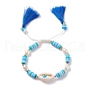 Natual Shell with Evil Eye & Pearl Braided Bead Bracelets Set BJEW-TA00049-8