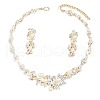 Leaf Alloy & Crystal Rhinestone & Plastic Pearl Chain Necklace & Stud Earring FS-WGF3342-01-5
