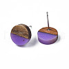 Opaque Resin & Walnut Wood Stud Earrings EJEW-N017-008-B09-3