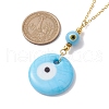 Light Sky Blue Glass Evil Eye Pendant Necklace with Alloy Cable Chains NJEW-JN04650-02-3