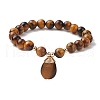 Natural Tiger Eye Stretch Bracelets with Teardrop Charms for Women BJEW-JB10110-03-1