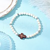 Cross Synthetic Turquoise & Wood Round Beads Stretch Bracelets for Men Women BJEW-JB11832-02-1
