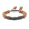 Round Natural Wood Braided Bead Bracelet BJEW-JB07345-2