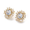 Brass Micro Pave Clear Cubic Zirconia Stud Earrings EJEW-C139-08G-4