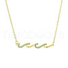 Brass Micro Pave Light Sky Blue Cubic Zirconia Wave Shaped Pendant Cable Chain Necklaces for Women NJEW-R005-01G-1