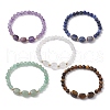 Natural & Synthetic Mixed Gemstone Cube & Round Beaded Stretch Bracelets BJEW-JB10807-1