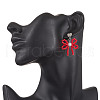 Heart with Bowknot Handmade Glass Seed Beads Dangle Stud Earrings EJEW-MZ00474-02-3