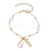 Marine Organism Alloy & Natural Cowrie Shell Charm Bracelets BJEW-JB11843-3