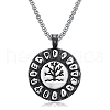 Tibetan Style Alloy Viking Yggdrasil Rune Flat Round Pendant Box Chain Necklaces PW-WG7F7E0-01-1