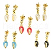 Shell Shape Real 18K Gold Plated Brass Dangle Stud Earrings EJEW-L269-057G-1
