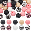 SUNNYCLUE 58Pcs 10 Styles Printed Round Silicone Focal Beads SIL-SC0002-06-1
