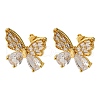 Brass Micro Pave Clear Cubic Zirconia Stud Earrings EJEW-D322-02G-4