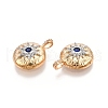 Flat Round with Star Brass Micro Pave Clear Cubic Zirconia Pendants KK-G436-17G-3