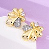 Flower Brass Micro Pave Clear Cubic Zirconia Stud Earrings EJEW-H158-12GP-3