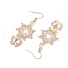 Flower with Butterfly 304 Stainless Steel Glass Seed Beads Dangle Earrings EJEW-MZ00417-03-4